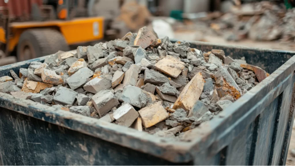 a heavy dumpster filled with concrete