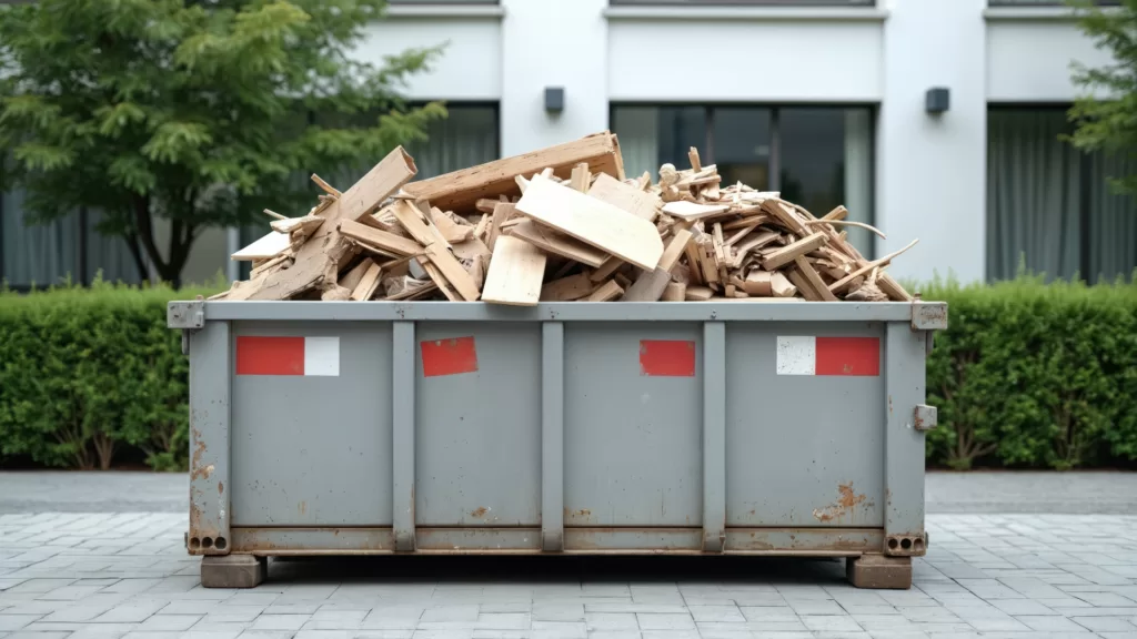 an overfull dumpster for heavy materials